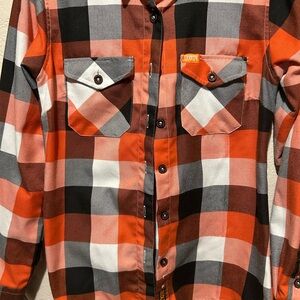 DIXXON Woman’s  Orange, Black & White Plaid Button-Down Shirt